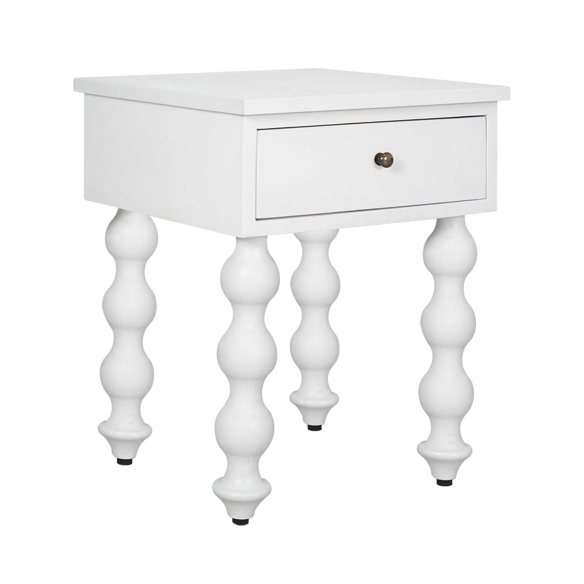 CR Carob Solid Timber Turned Leg 1 Drawer Bedside Table