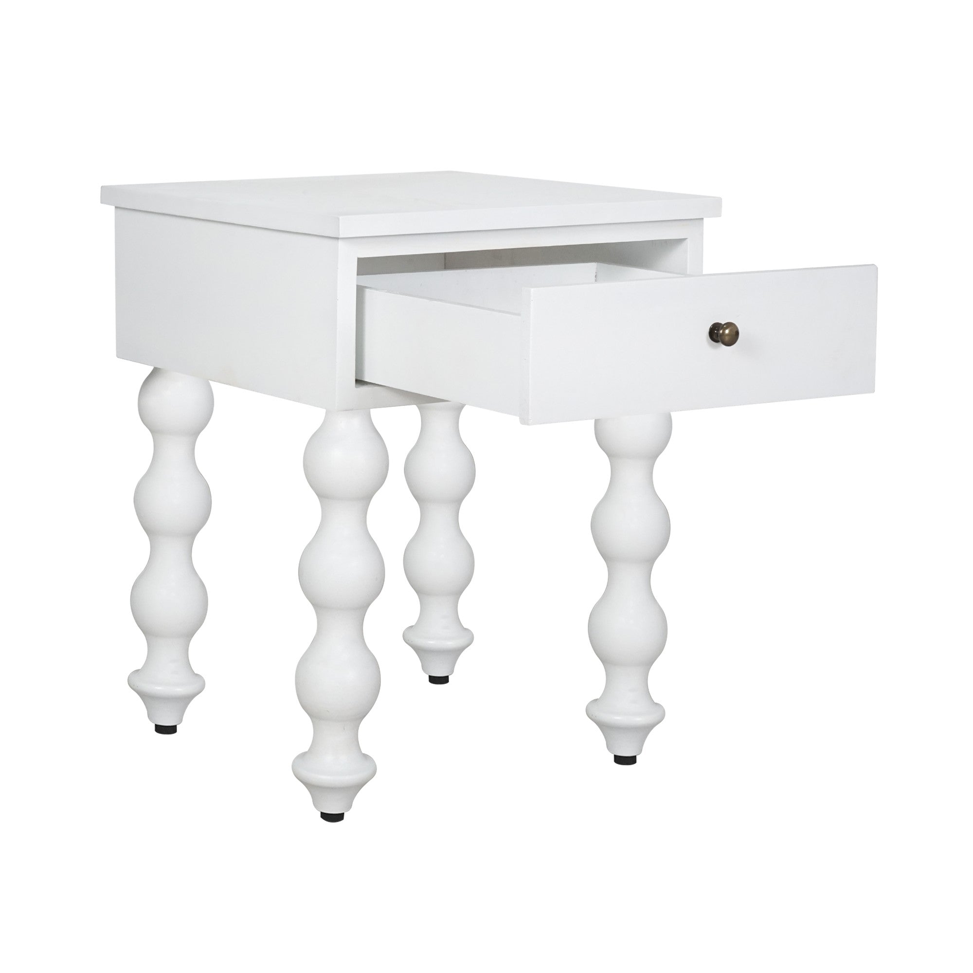 CR Carob Solid Timber Turned Leg 1 Drawer Bedside Table