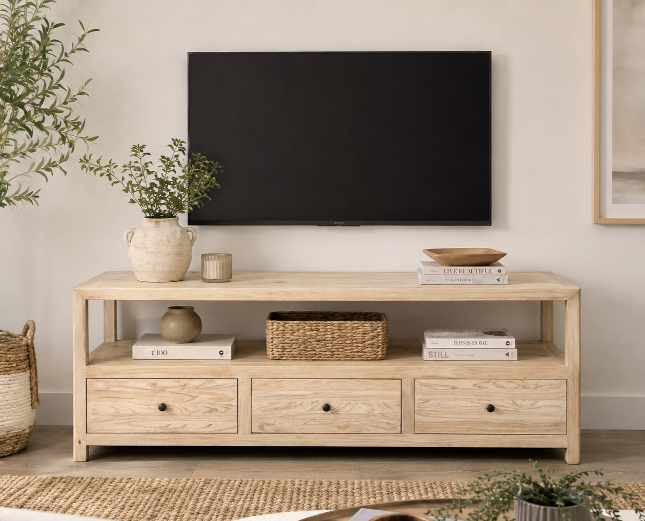 CR Sonoma Solid Timber 3 Drawer 1 Shelf Entertainment Unit