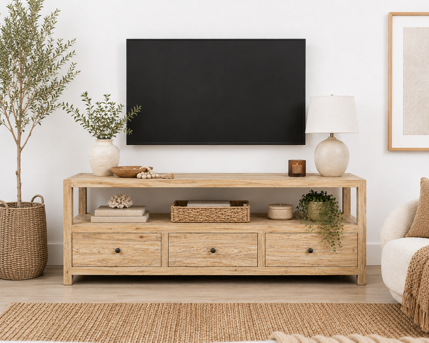 CR Sonoma Solid Timber 3 Drawer 1 Shelf Entertainment Unit