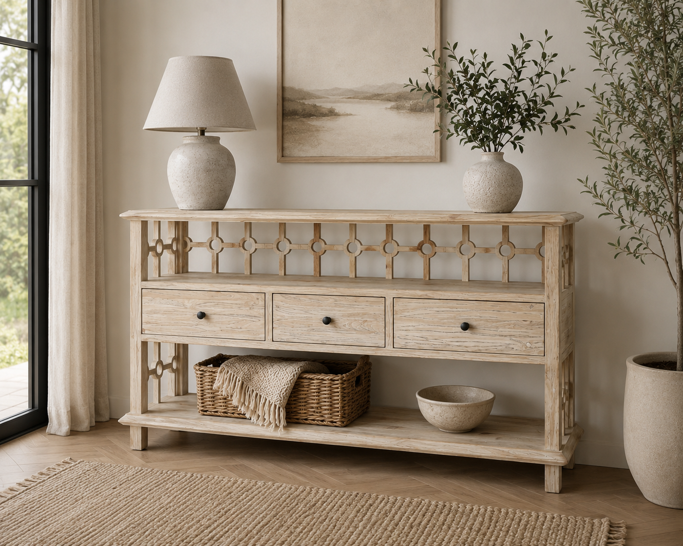 CR  Sonoma Solid Timber 3 Drawer 2 Shelf Open Buffet