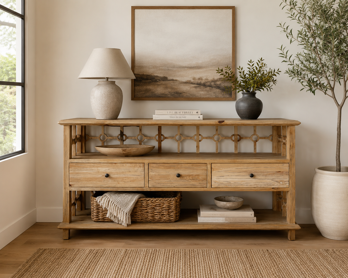 CR  Sonoma Solid Timber 3 Drawer 2 Shelf Open Buffet