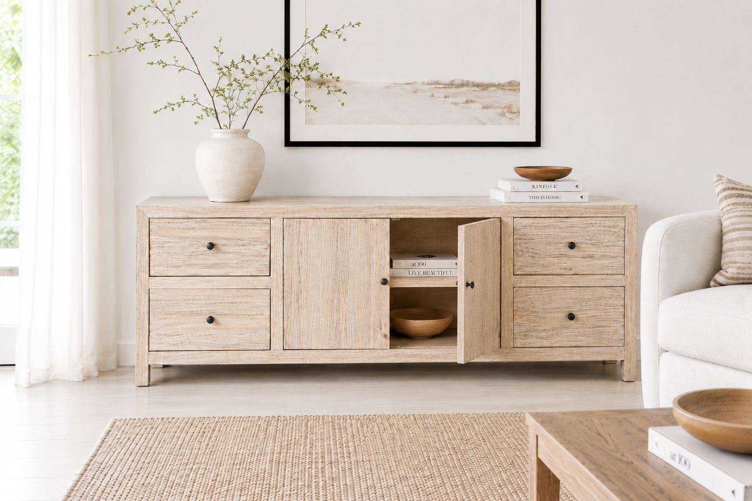 CR Sonoma Solid Timber 4 Drawer 2 Door Cabinet