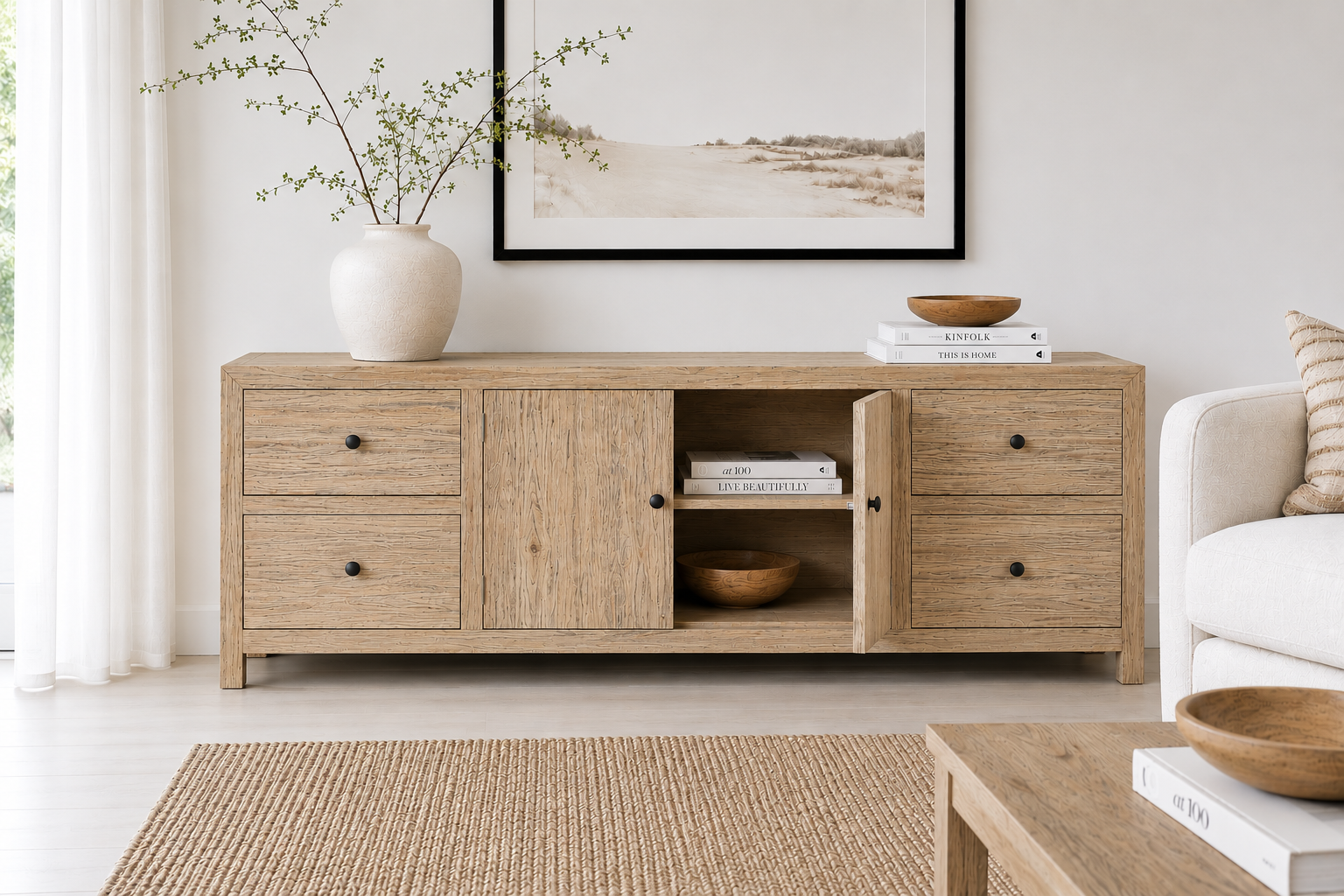 CR Sonoma Solid Timber 4 Drawer 2 Door Cabinet