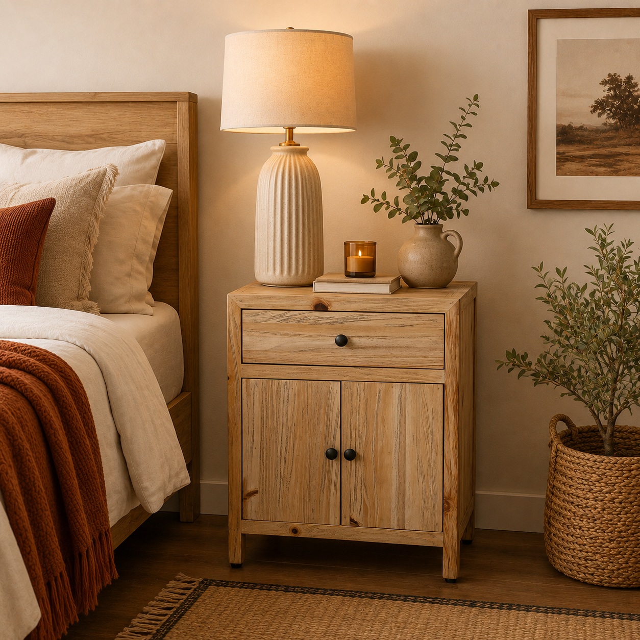 CR Sonoma Solid Timber 1 Drawer 2 Door Bedside Table