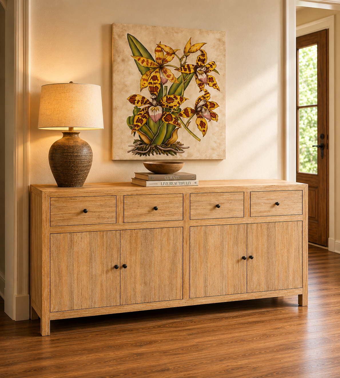 CR Sonoma Solid Timber 4 Drawer 4 Door Buffet