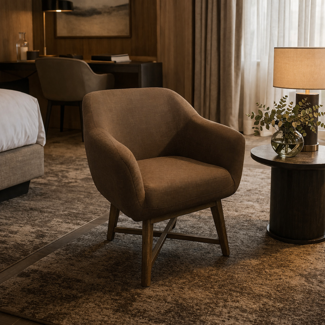MF Valentino Timber Base Fabric Upholstered Armchair