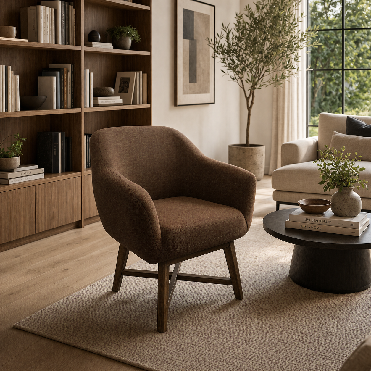 MF Valentino Timber Base Fabric Upholstered Armchair
