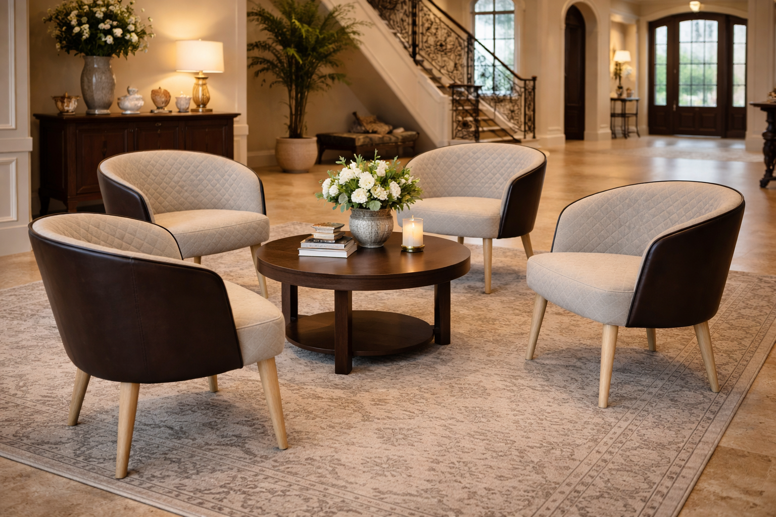 MF Apollo PU Leather Back Fabric Upholstered Dining Armchair