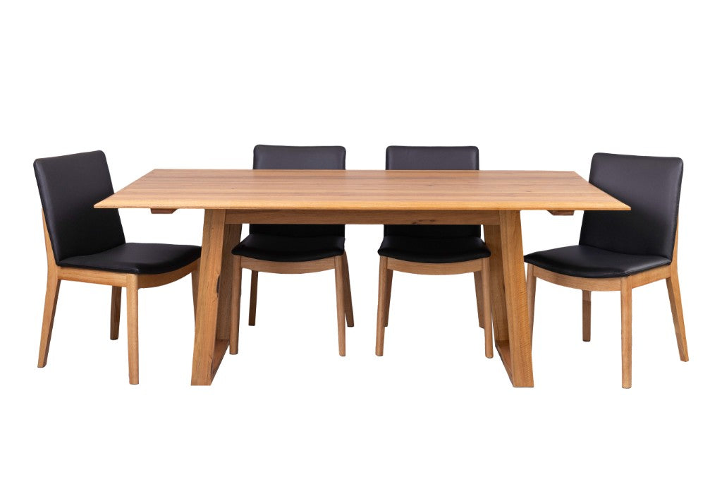 VI Galway Solid Timber Framed Dining Table & 6 Leather Chair Set