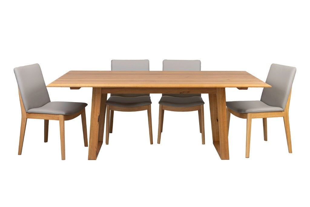 VI Galway Solid Timber Framed Dining Table & 6 Leather Chair Set