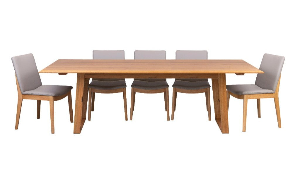 VI Galway Solid Timber Framed Dining Table & 8 Leather Chair Set