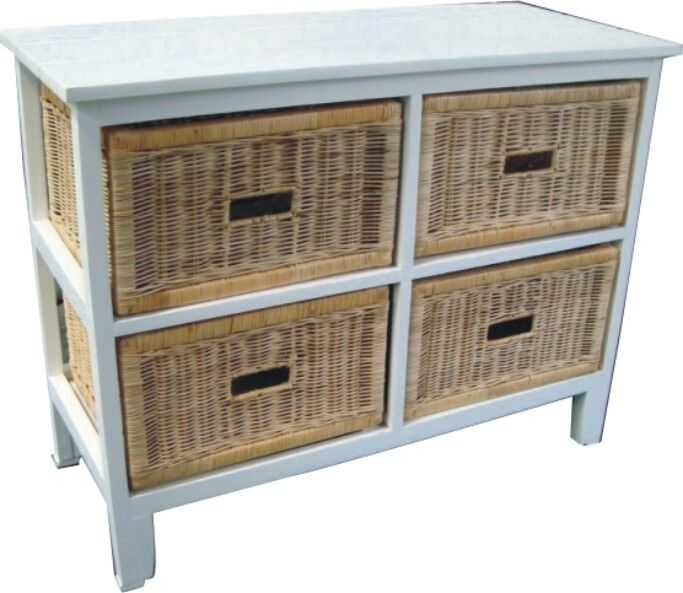 VI Manley Solid Mango Wood Frame 4 Drawers Wide Cabinet White Painted Finish