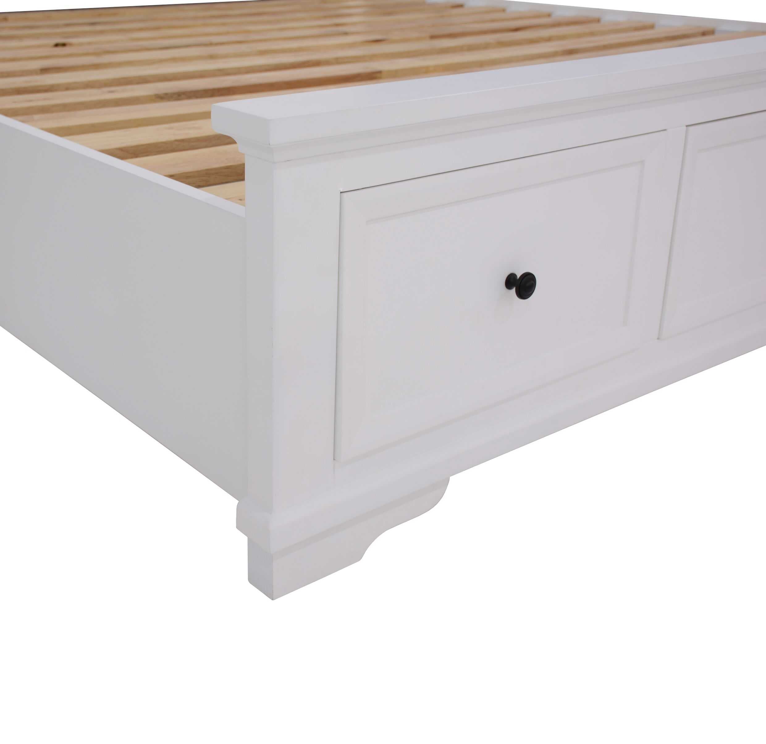 VI Venti Acacia (Pine) and MDF Timber Queen Bed with Storage White Finish