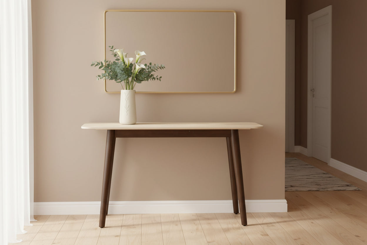VI Cotswold Stone Top Hardwood Base Console Table