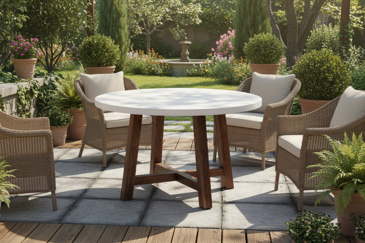 VI Estrella Timber Leg Polycement Top Round Outdoor Dining Table