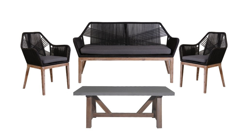 VI Faro 4PC Lounge Sofa Set with Coffee Table Timber Leg – Black & Grey