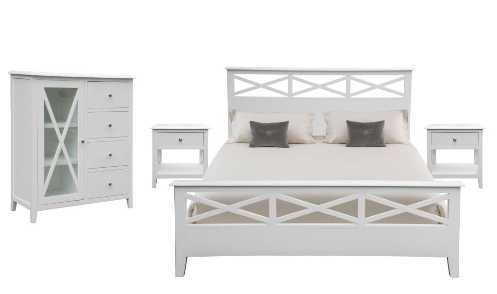 VI Hampton K,Q,D Beds 4PC with Tallboy (Timber Door) & Bedsides-Kit