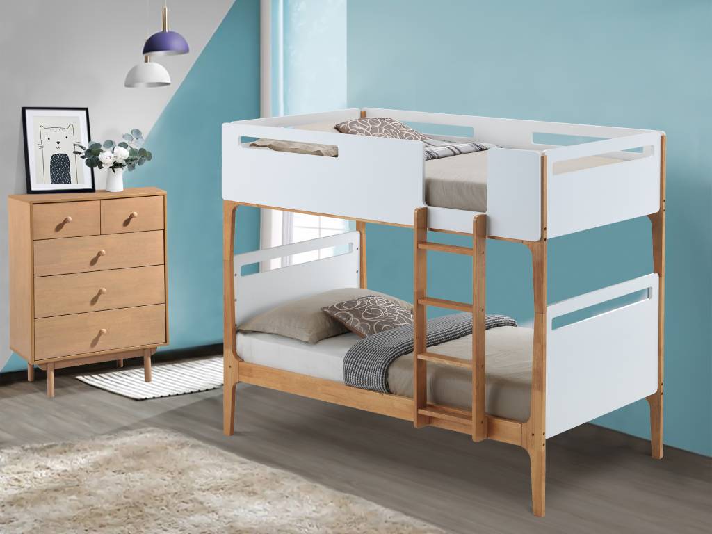 VI Hayes Single Over Single Bunk Bed - White and Oak (3Cnts)