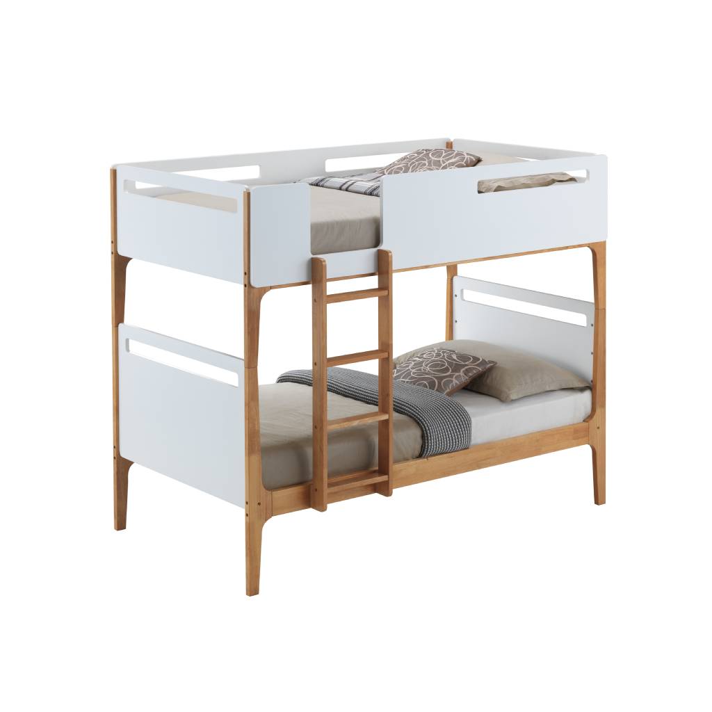 VI Hayes Single Over Single Bunk Bed - White and Oak (3Cnts)