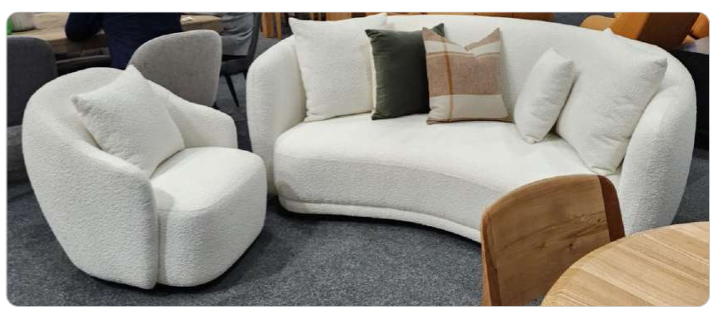 VI Ibiza Boucle Fabric 2.5 Seater Sofa - White and Light Grey