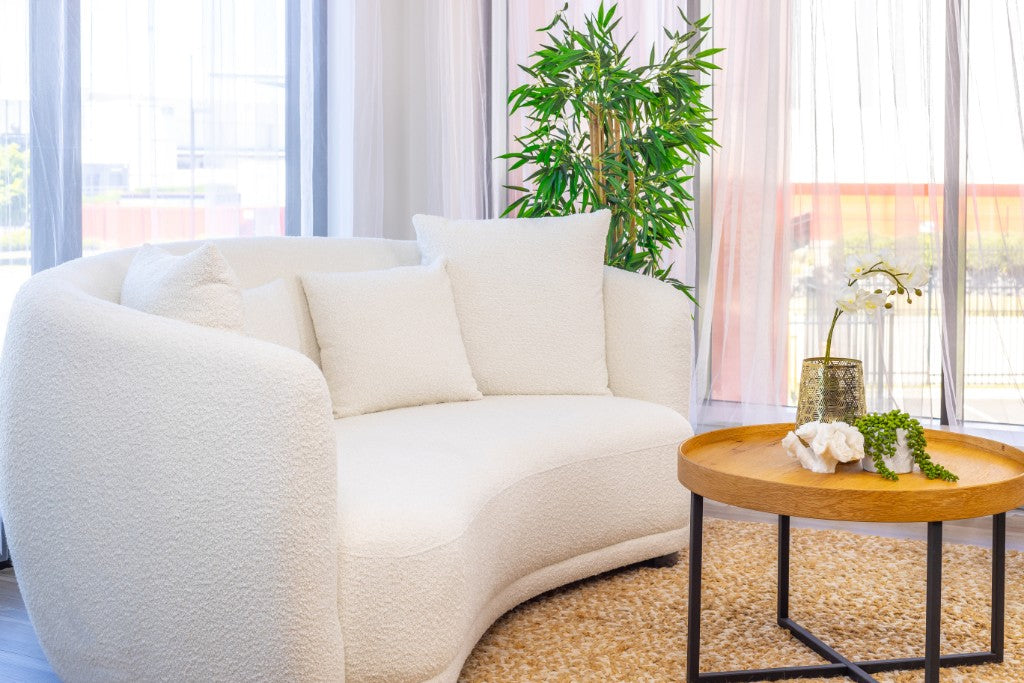VI Ibiza Boucle Fabric 2.5 Seater Sofa - White and Light Grey