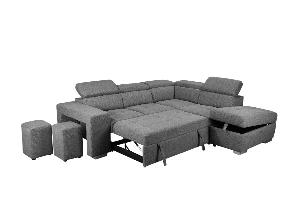 VI Ivanhoe 2 Seater Sofabed 2 x Ottomans with RHF Chaise - Storm