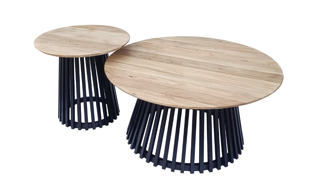 VI Port Round Coffee Table Set of 2 - Natural and Black