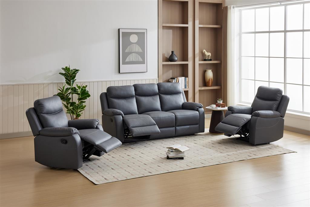 VI William Fabric 3 Seater with 2 Single Seater Recliner Lounge