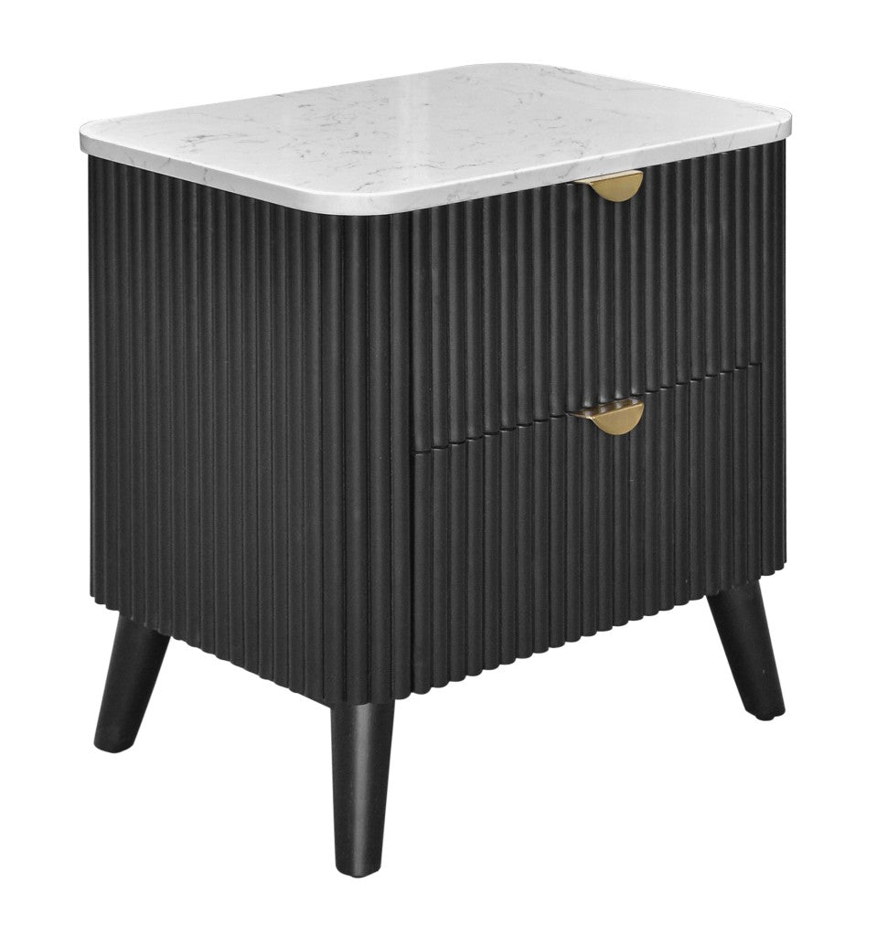 VI Cotswold Solid Timber Stone Top 2 Drawer Bedside Table