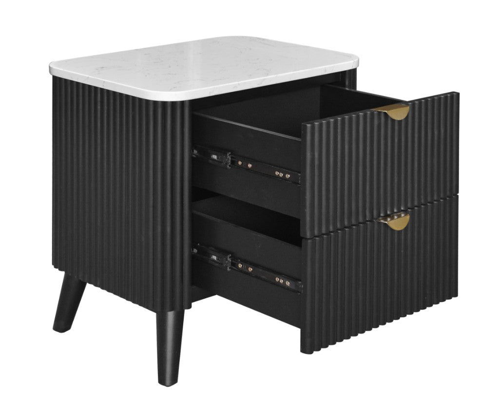 VI Cotswold Solid Timber Stone Top 2 Drawer Bedside Table