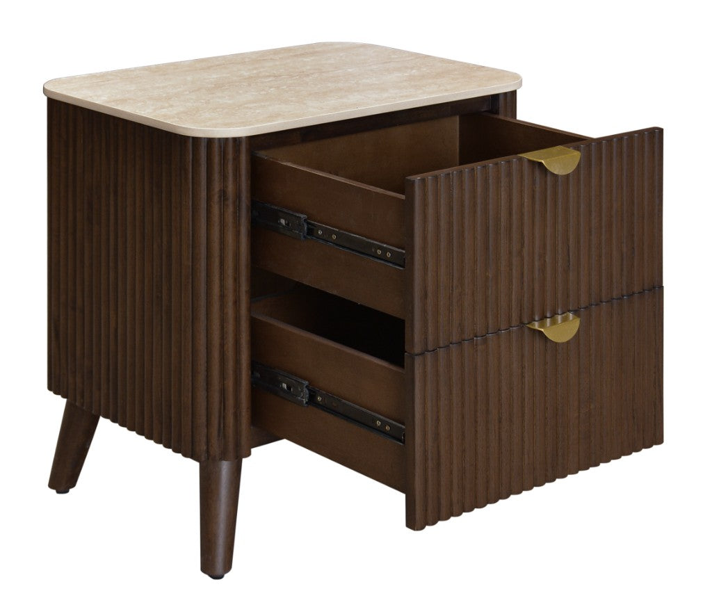 VI Cotswold Solid Timber Stone Top 2 Drawer Bedside Table