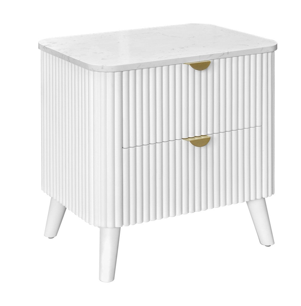 VI Cotswold Solid Timber Stone Top 2 Drawer Bedside Table