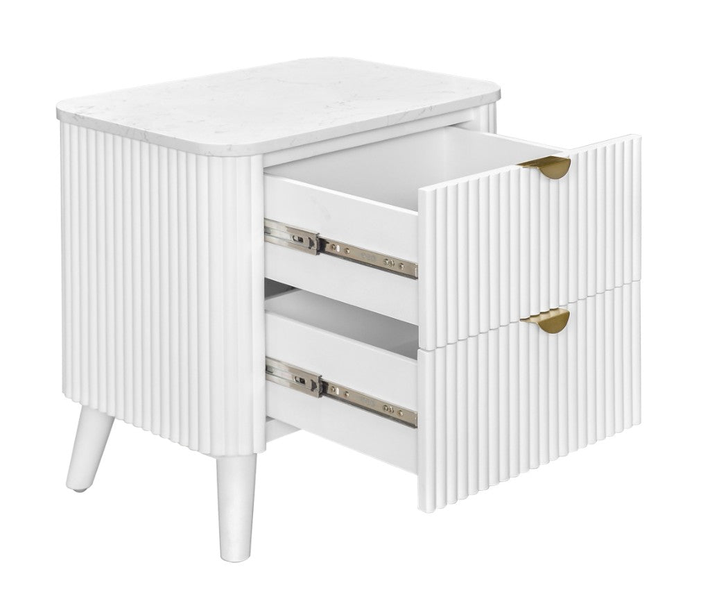 VI Cotswold Solid Timber Stone Top 2 Drawer Bedside Table