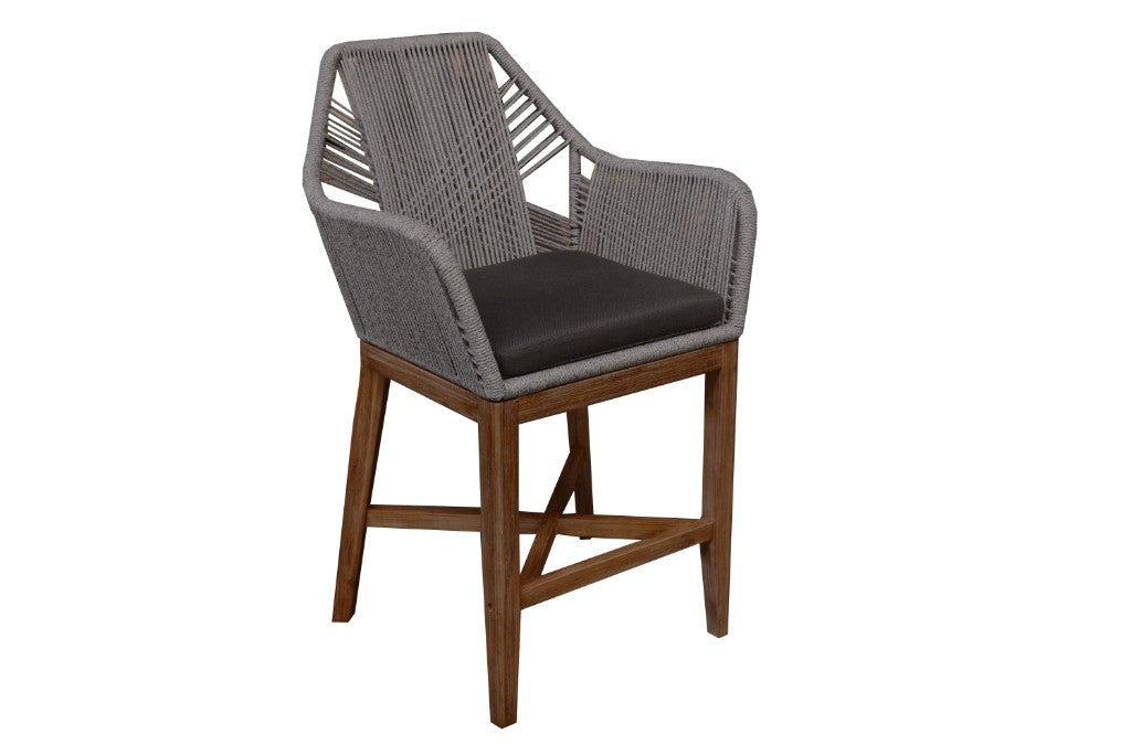 VI Faro Bar Chair Acacia Timber Rope - Black
