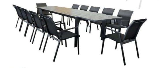 VI Icaria 13Pce Outdoor Ext Din Table & Chairs Kit - Charcoal and White