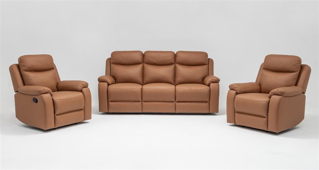VI William Sofa 3 Seater + 2 Single Seaters - Tan and Licorice