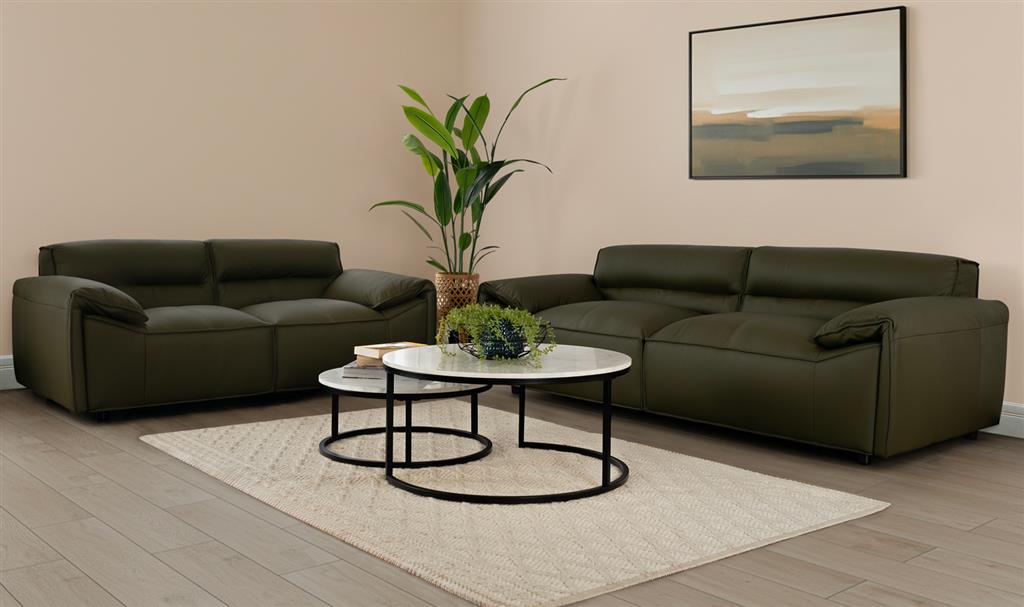 VI Zander Leather Upholstered 3+2 Seaters Sofa Set - Tan and Olive