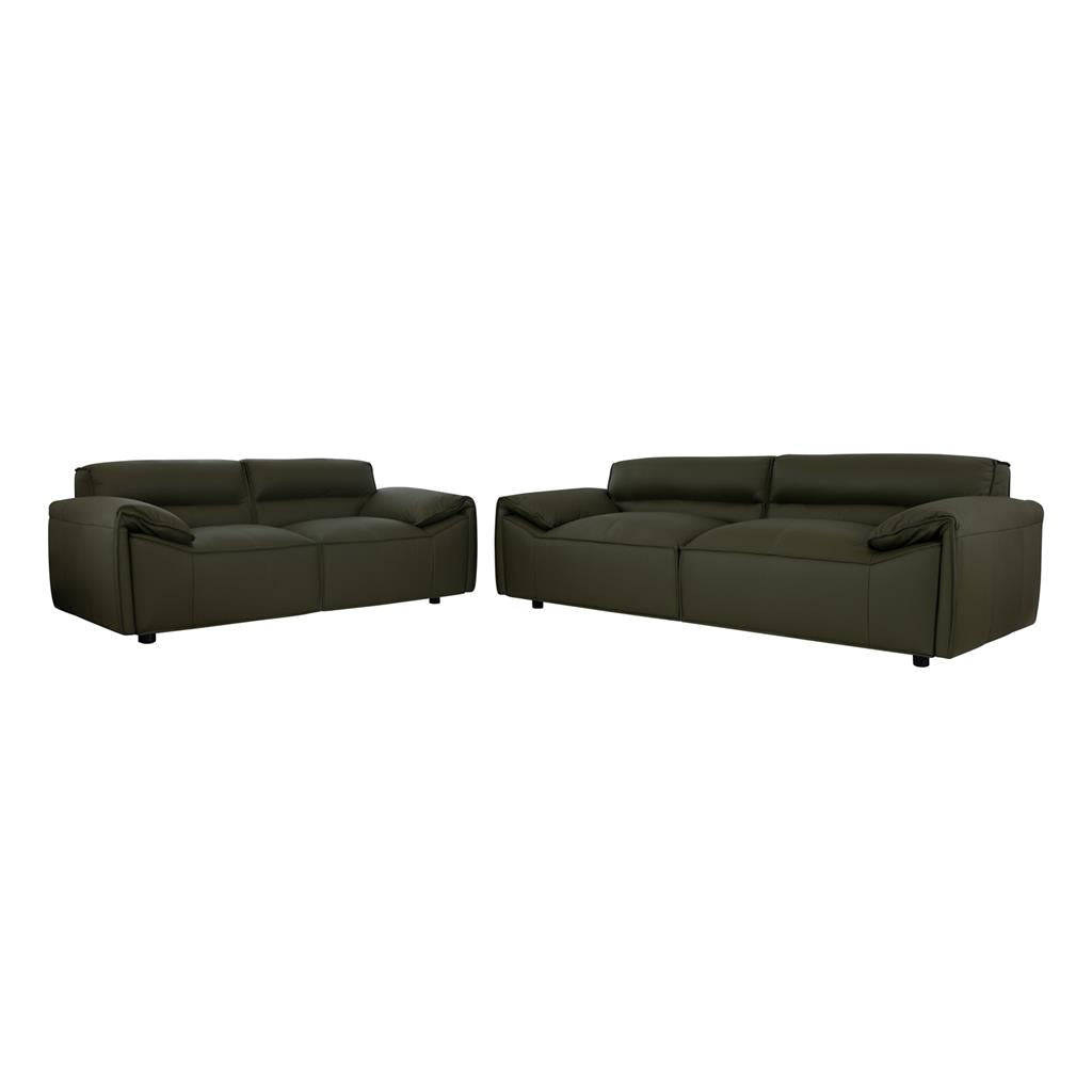VI Zander Leather Upholstered 3+2 Seaters Sofa Set - Tan and Olive