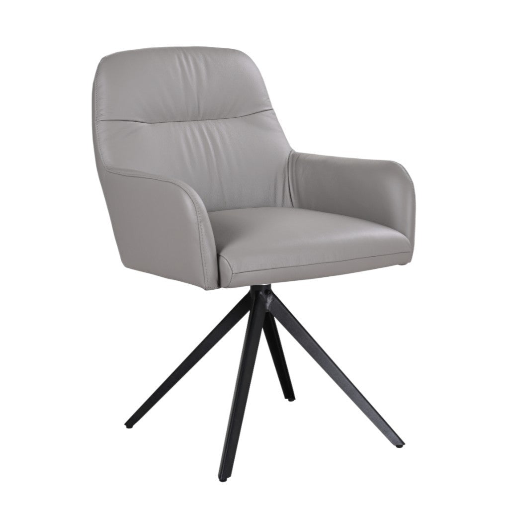 VI Calvin Leather Upholstered Metal Legs Swivel Armchair