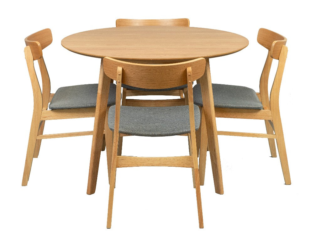 VI Malone Timber Framed Round Dining Table with 4 Chairs Set