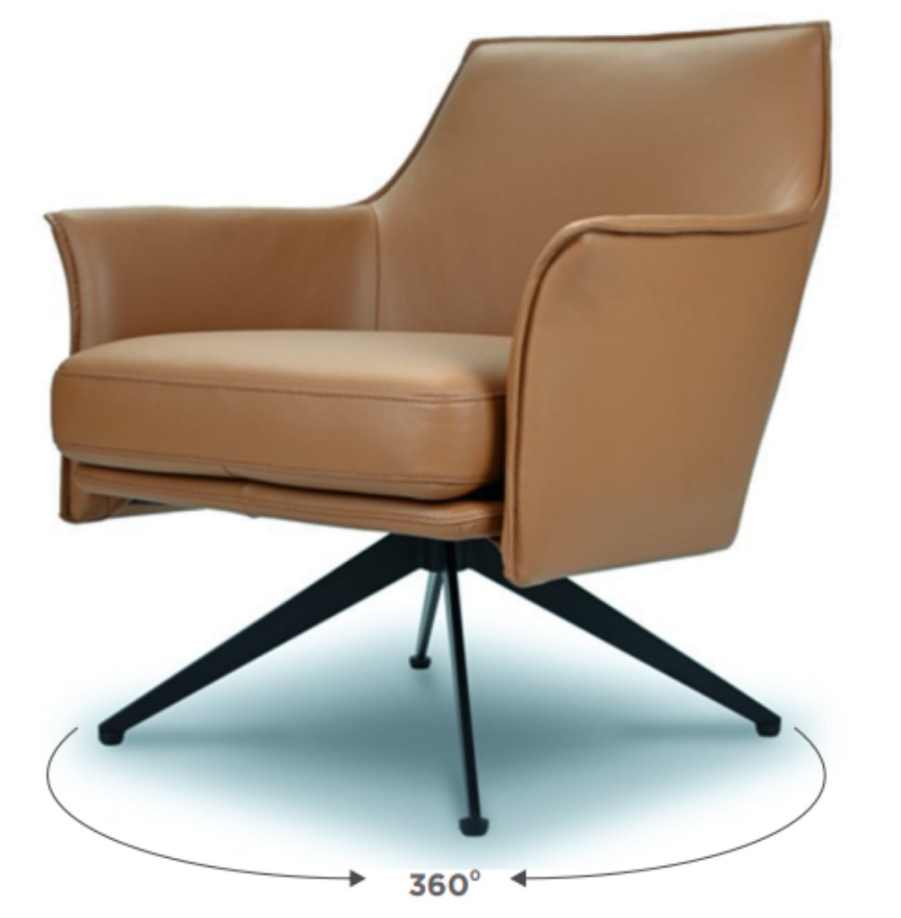 VI Baril Leather Upholstered Metal Legs Swivel Armchair