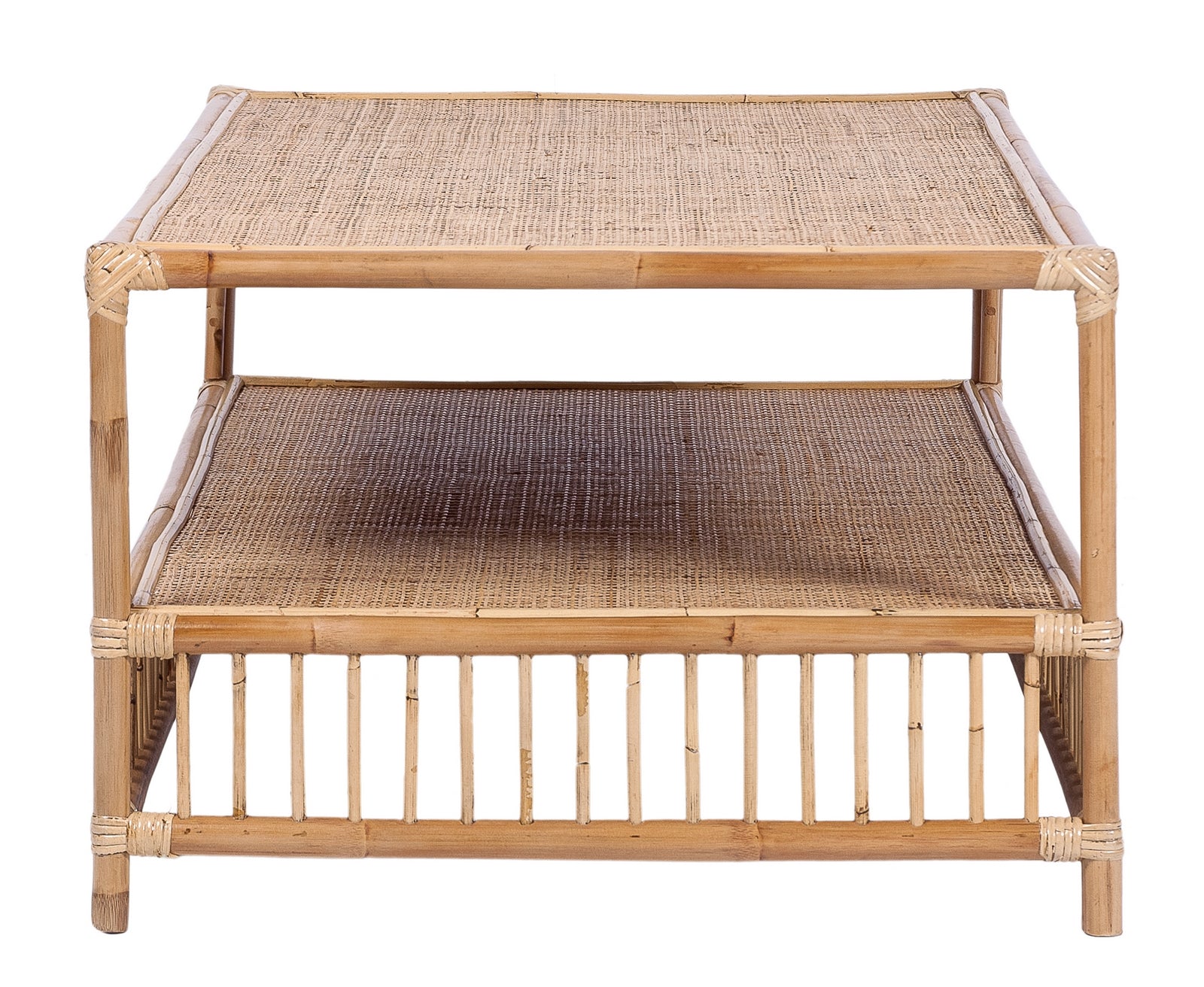 TJ Laguna Natural Rattan Square Side Table with Shelf