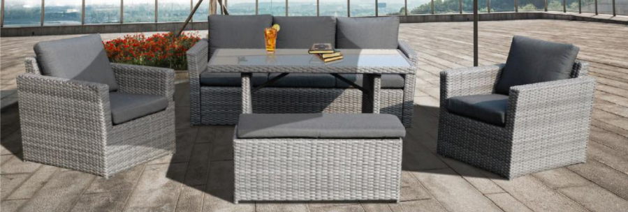 VI Mansard Wicker Weaving 7 Seater Outdoor Lounge Set