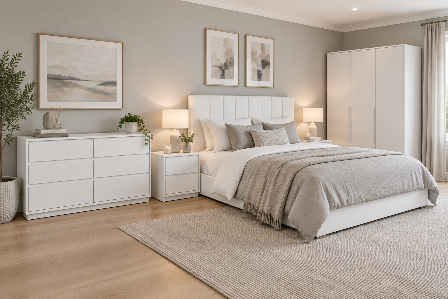 MD Verona All White 6 Drawer Low Chest