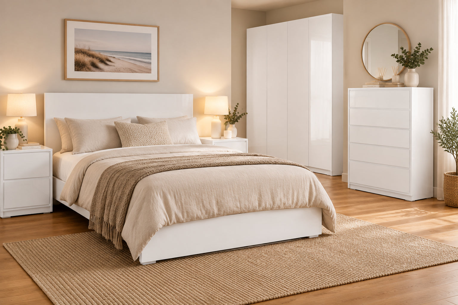 MD Verona All White 5 Drawer Tallboy
