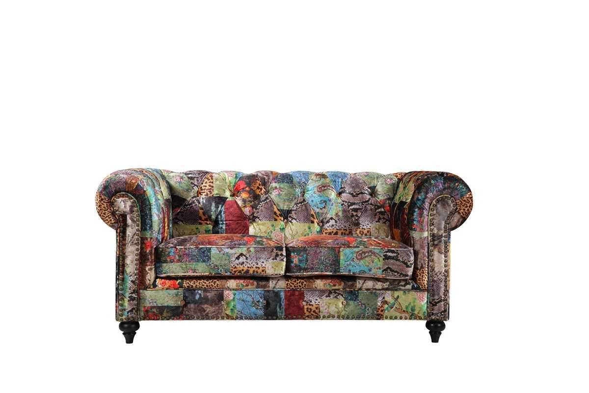 BT Chesterfield Fabric Upholstered 2 Seater Sofa – Patchwork