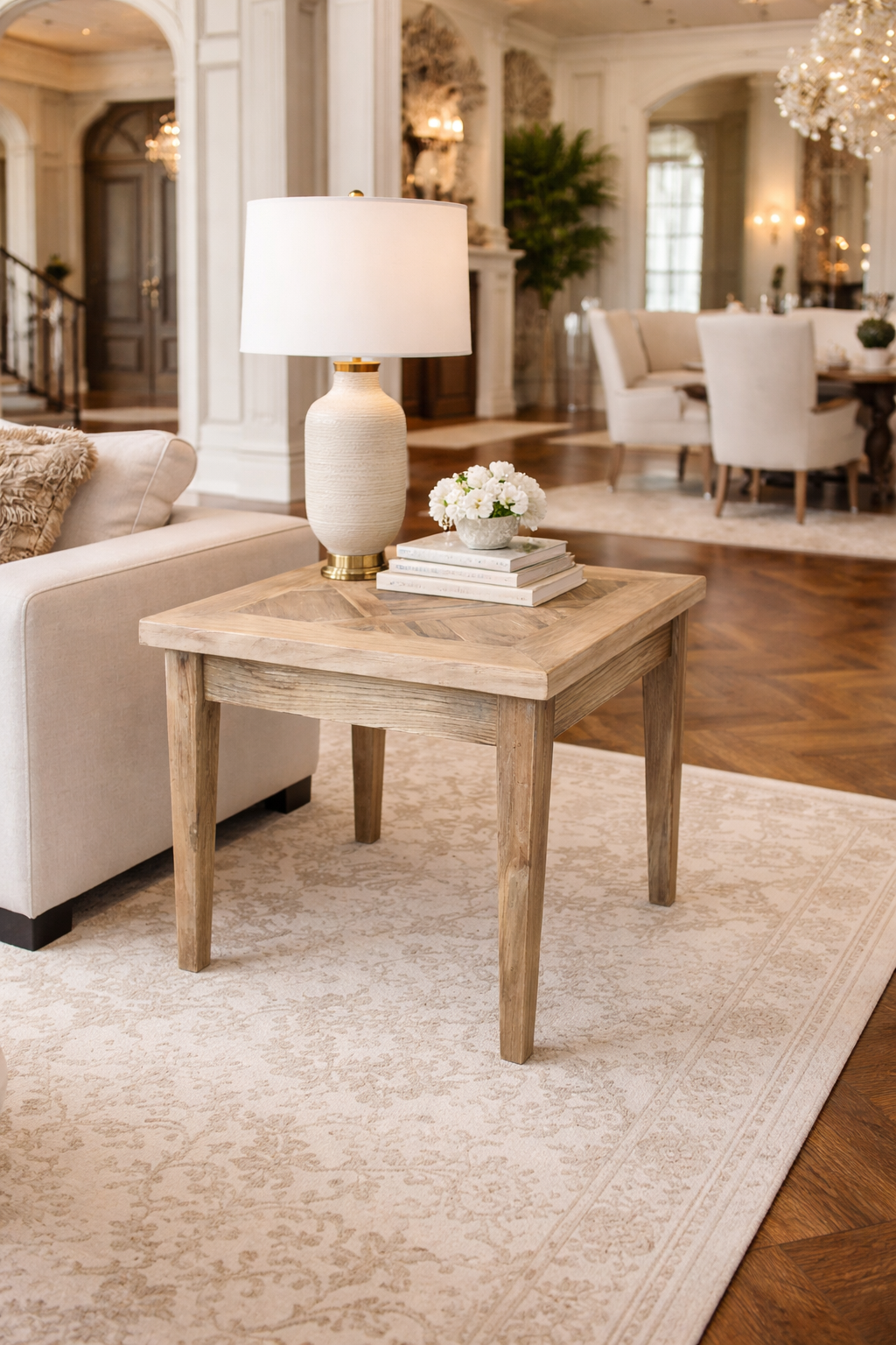 MF Casablanca Recycled Elm Timber Lamp Table