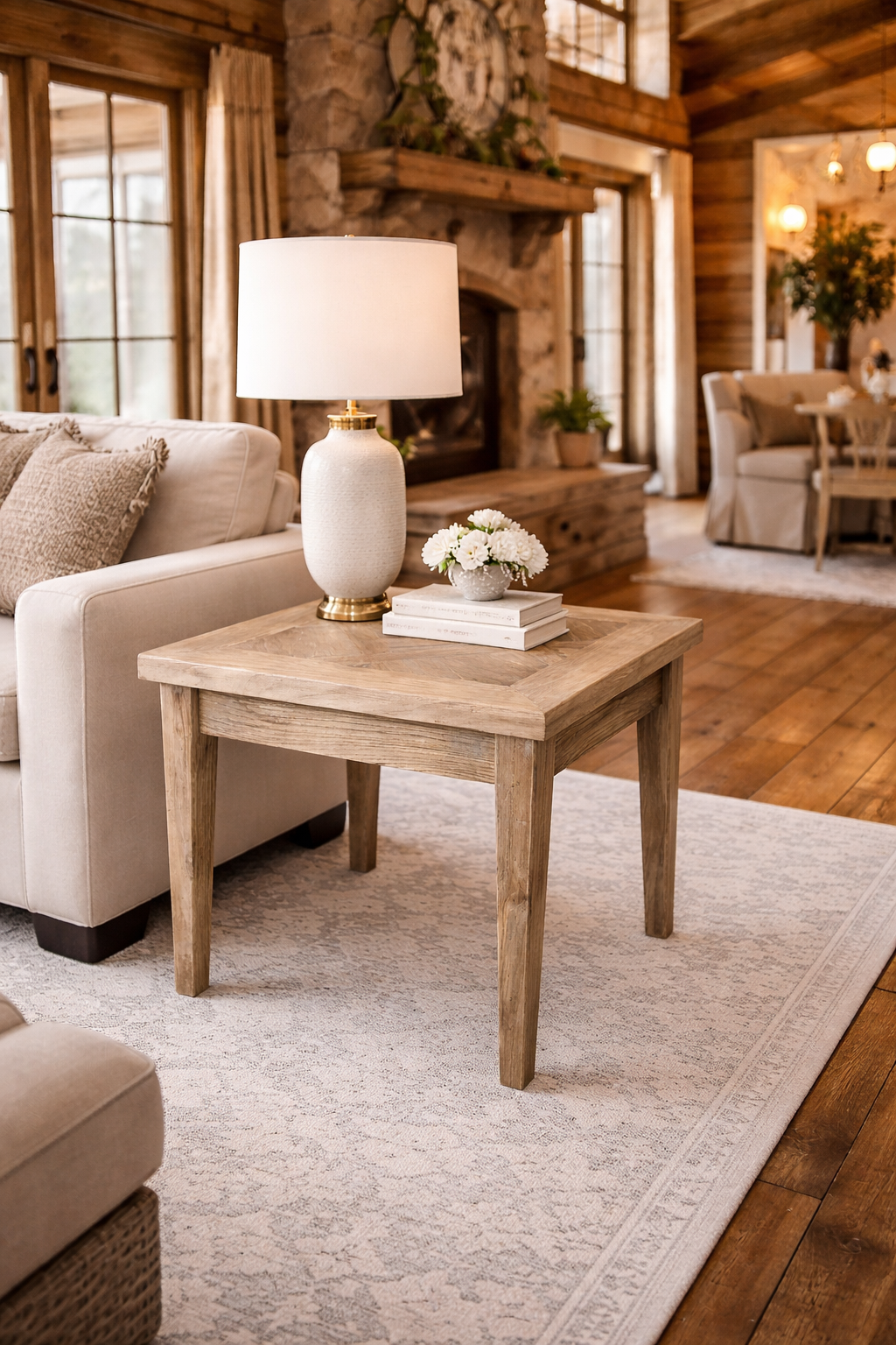 MF Casablanca Recycled Elm Timber Lamp Table