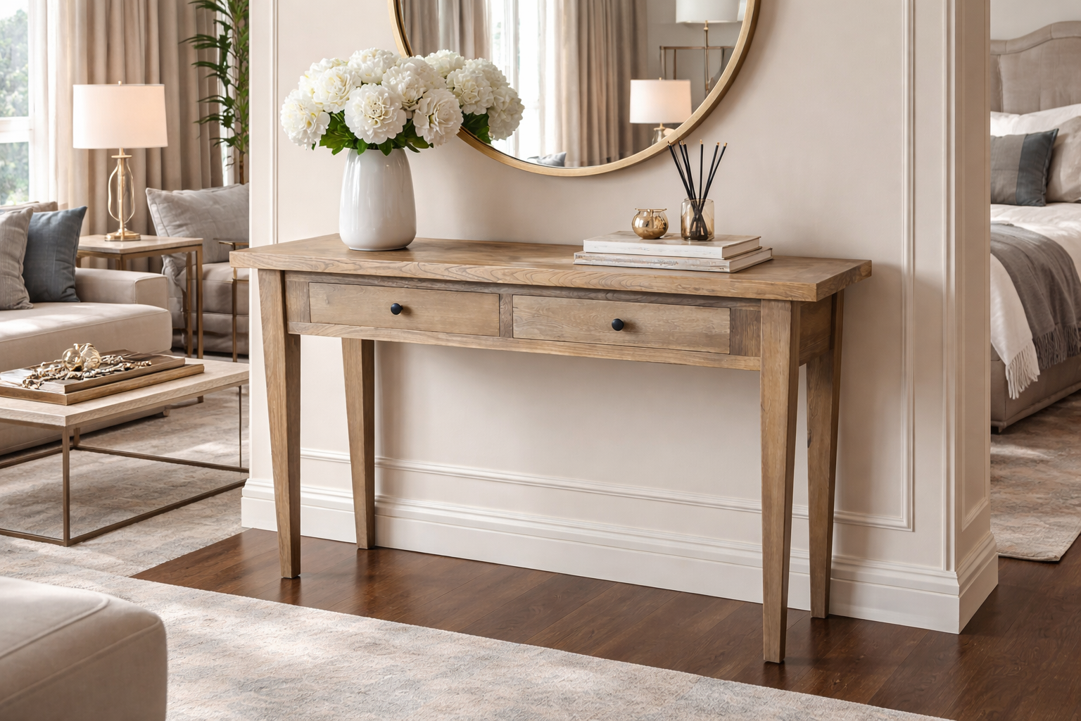 MF Casablanca Recycled Elm Timber Hall Table with Drawers